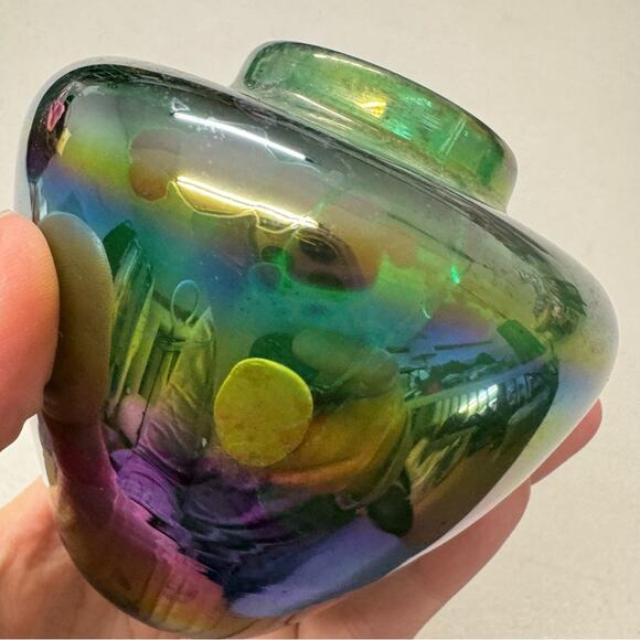 Vintage Green Purple Iridescent Bud Vase Small Home Decor 90s Damaged - Picture 6 of 8